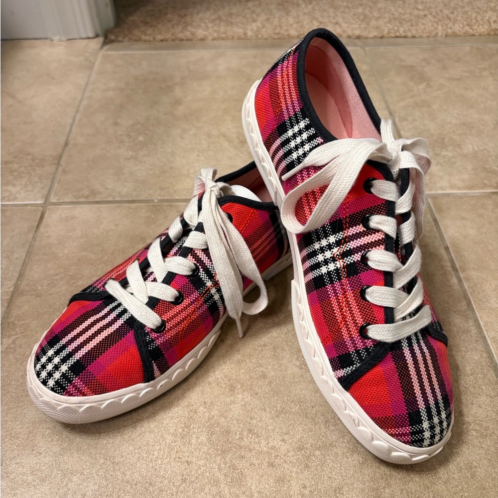 Kate Spade Red and Pink Plaid Sneakers